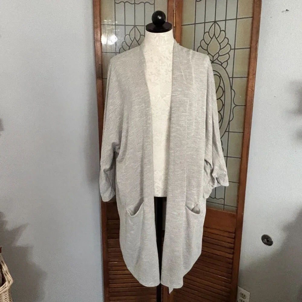 Anthropologie Donni Sandwash Grey Ribbed Cardigan NWT Size OSFA Plus